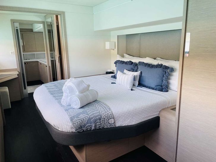 TRU NORTH Fountaine Pajot Alegria 67 Crewed Catamaran Master Cabin and Bath TRU NORTH Fountaine Pajot Alegria 67 Crewed Catamaran Master Cabin and Bath