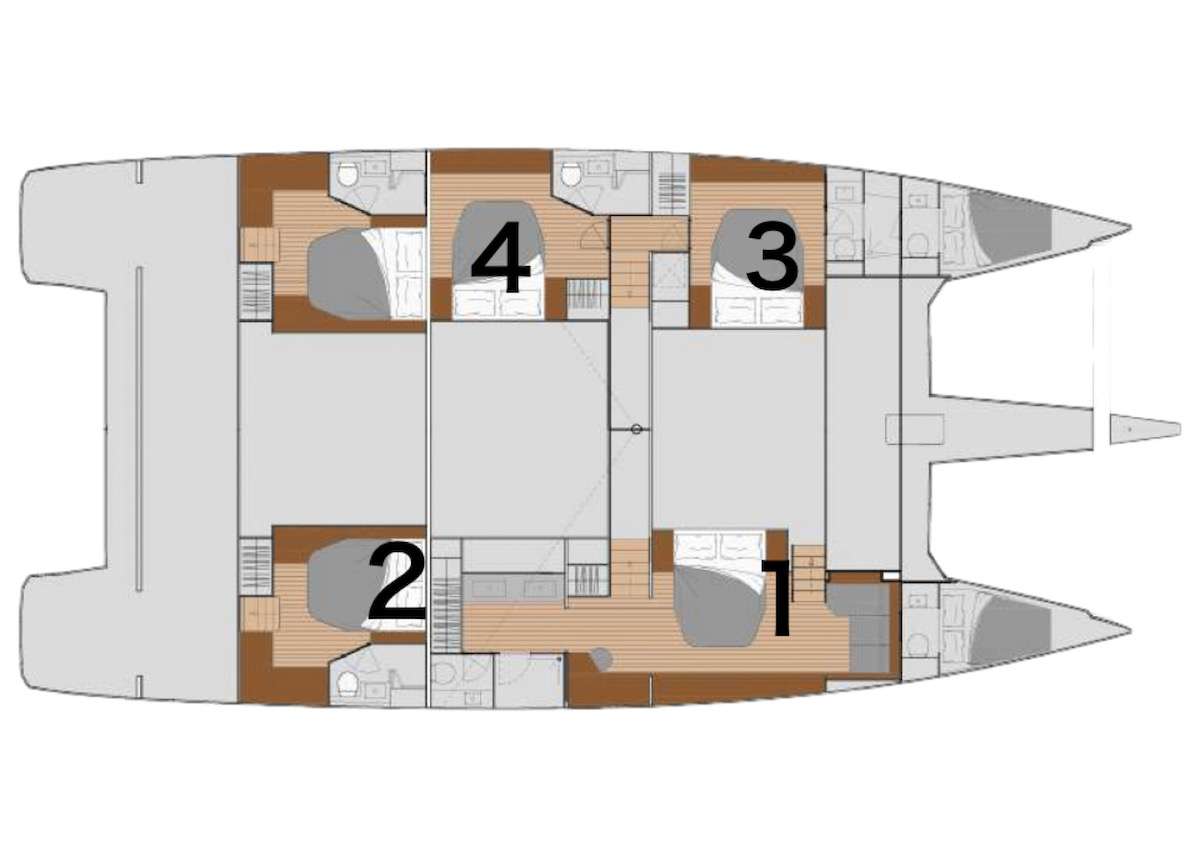 Layout for TRU NORTH Fountaine Pajot Alegria 67 Crewed Catamaran Yacht Layout