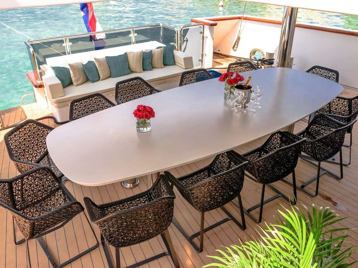 OMNIA Brodosplit 46m Crewed Motor Sailer Al fresco dining 2 OMNIA Brodosplit 46m Crewed Motor Sailer Al fresco dining 2