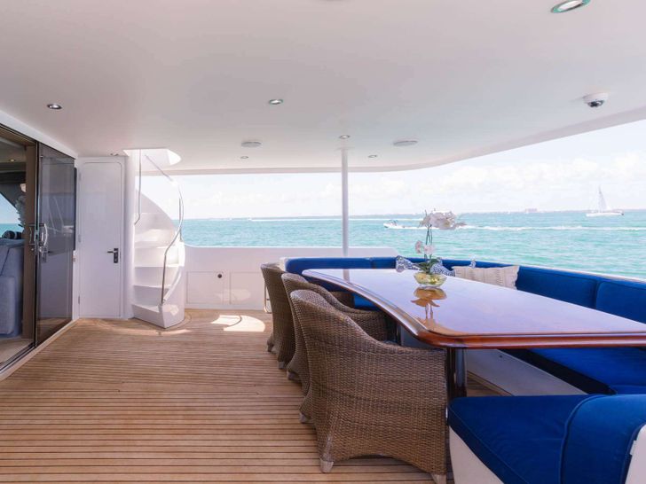 ATLANTIC Westport 108 Crewed Motor Yacht Aft Deck Alfresco Dining ATLANTIC Westport 108 Crewed Motor Yacht Aft Deck Alfresco Dining
