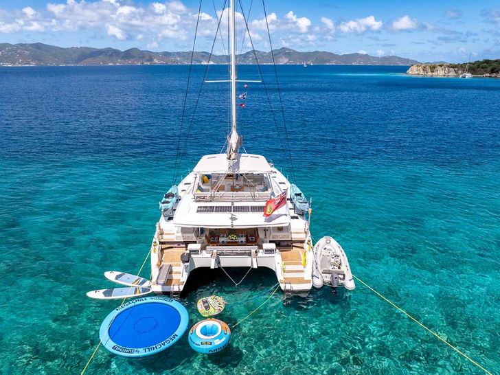 SANDY CINCO Fountaine Pajot Ipanema 58 - aft shot with the water toys SANDY CINCO Fountaine Pajot Ipanema 58 - aft shot with the water toys
