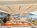 Aft ALOIA 80 Fountaine Pajot Thira 80 - aft deck alfresco dining set up Aft ALOIA 80 Fountaine Pajot Thira 80 - aft deck alfresco dining set up