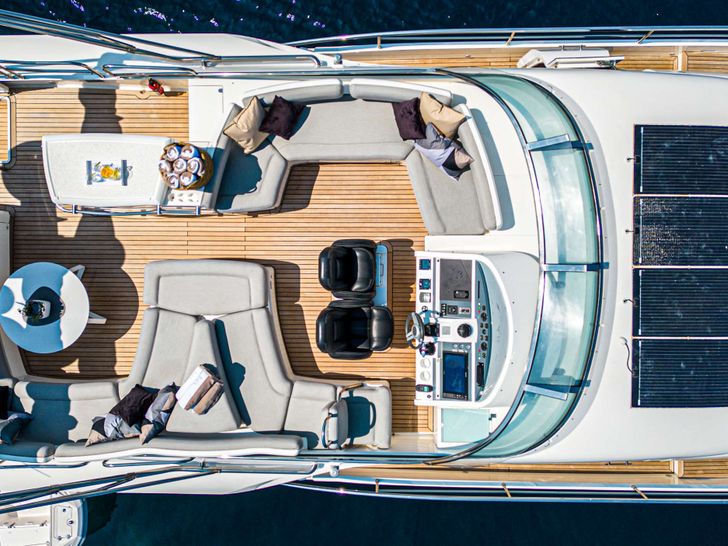 JOLIDOR - Fairline Squadron 73 ft.,aerial view of the flybridge JOLIDOR - Fairline Squadron 73 ft.,aerial view of the flybridge