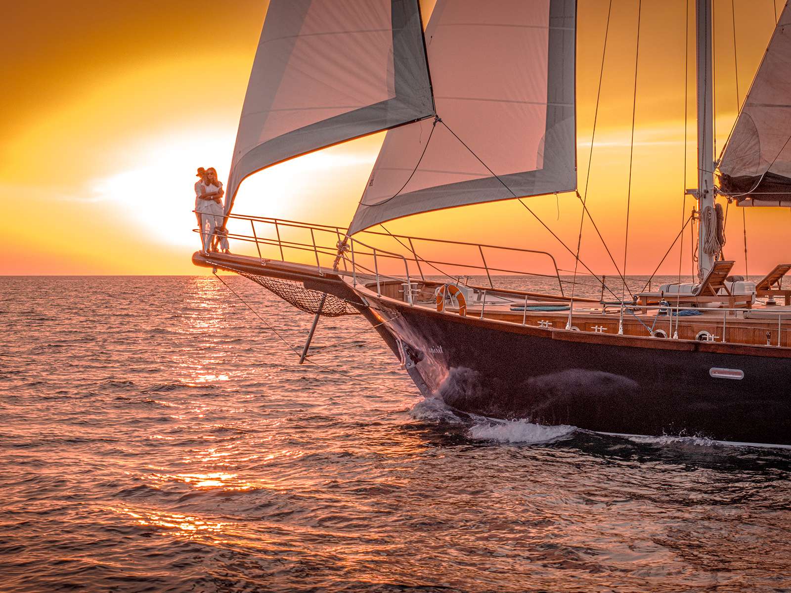 SMART SPIRIT Custom Gulet 25m - bow under the sunset