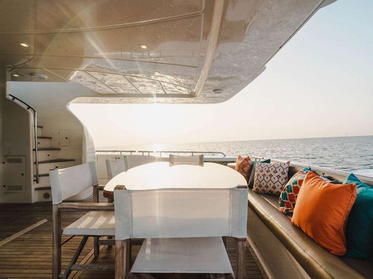 HOYA SAXA Ferretti 850 Crewed Motor Yacht Aft Dining HOYA SAXA Ferretti 850 Crewed Motor Yacht Aft Dining
