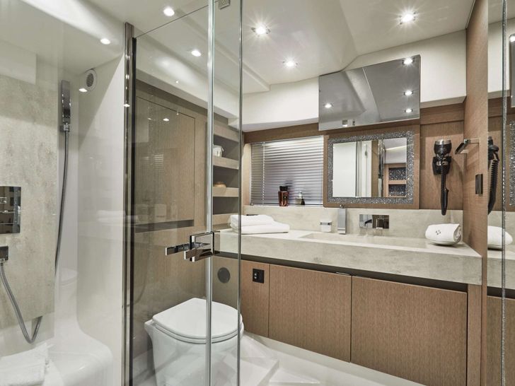 BAZINGA Prestige 690 Crewed Motor Yacht Master Bathroom