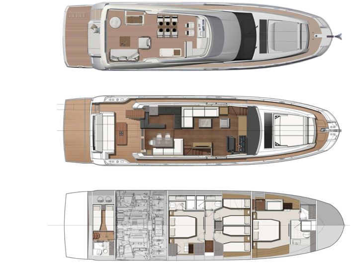 BAZINGA Prestige 690 Crewed Motor Yacht Layout