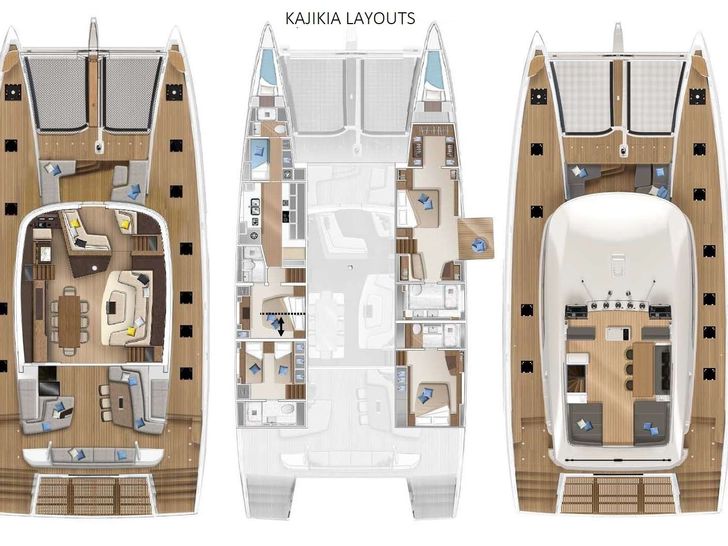 KAJIKIA Lagoon Seventy 7 Luxury Crewed Catamaran Yacht layout
