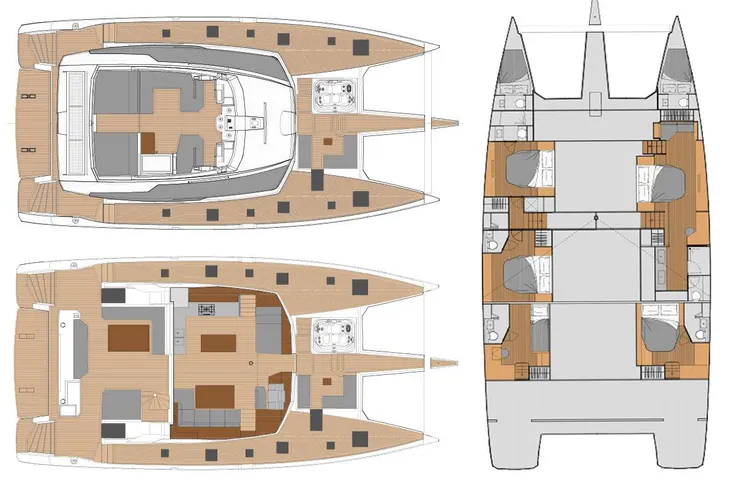 Layout for INDULGENCE Fountaine Pajot Alegria 67 Crewed Catamaran Yacht Layout