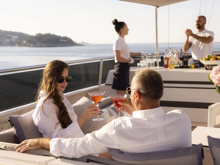 AURUM SKY - Custom Sailing Yacht 43m,sundeck cocktail party AURUM SKY - Custom Sailing Yacht 43m,sundeck cocktail party