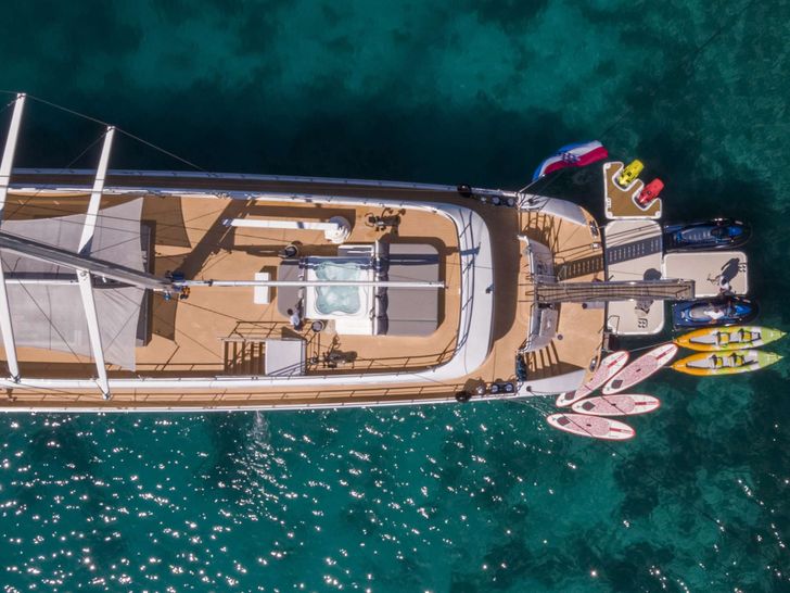 AURUM SKY - Custom Sailing Yacht 43m,aerial view of the sundeck AURUM SKY - Custom Sailing Yacht 43m,aerial view of the sundeck