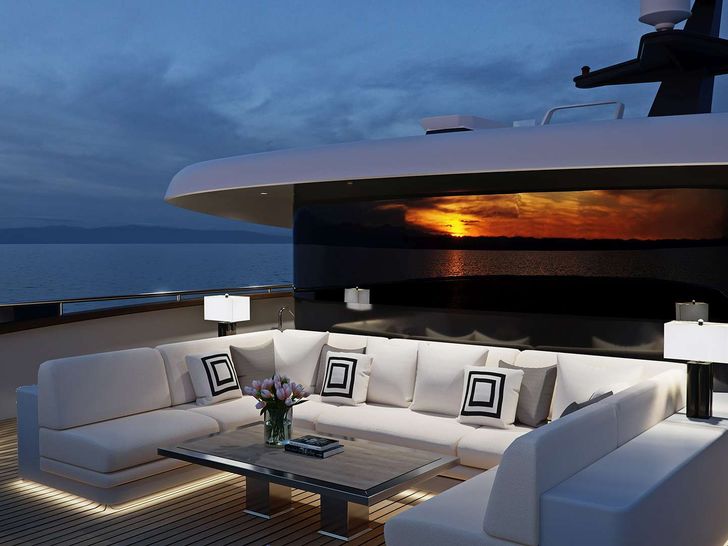 BLACK SWAN - Custom Yacht 50 m,outdoor movie theatre side shot BLACK SWAN - Custom Yacht 50 m,outdoor movie theatre side shot