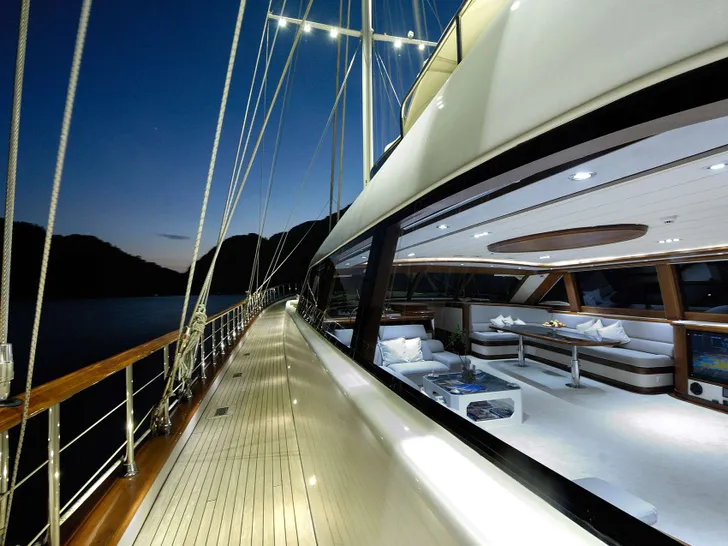 ALESSANDRO I Custom Sailing Yacht 40m - side walkway lighted ALESSANDRO I Custom Sailing Yacht 40m - side walkway lighted