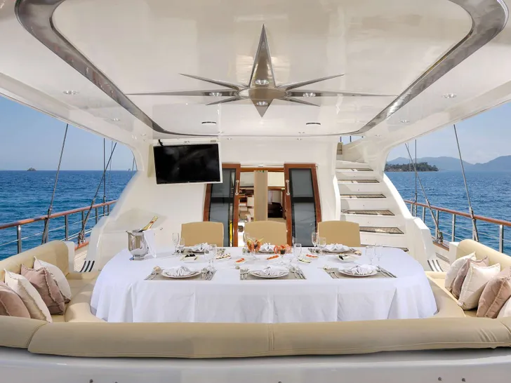ALESSANDRO I Custom Sailing Yacht 40m - alfresco dining set up ALESSANDRO I Custom Sailing Yacht 40m - alfresco dining set up