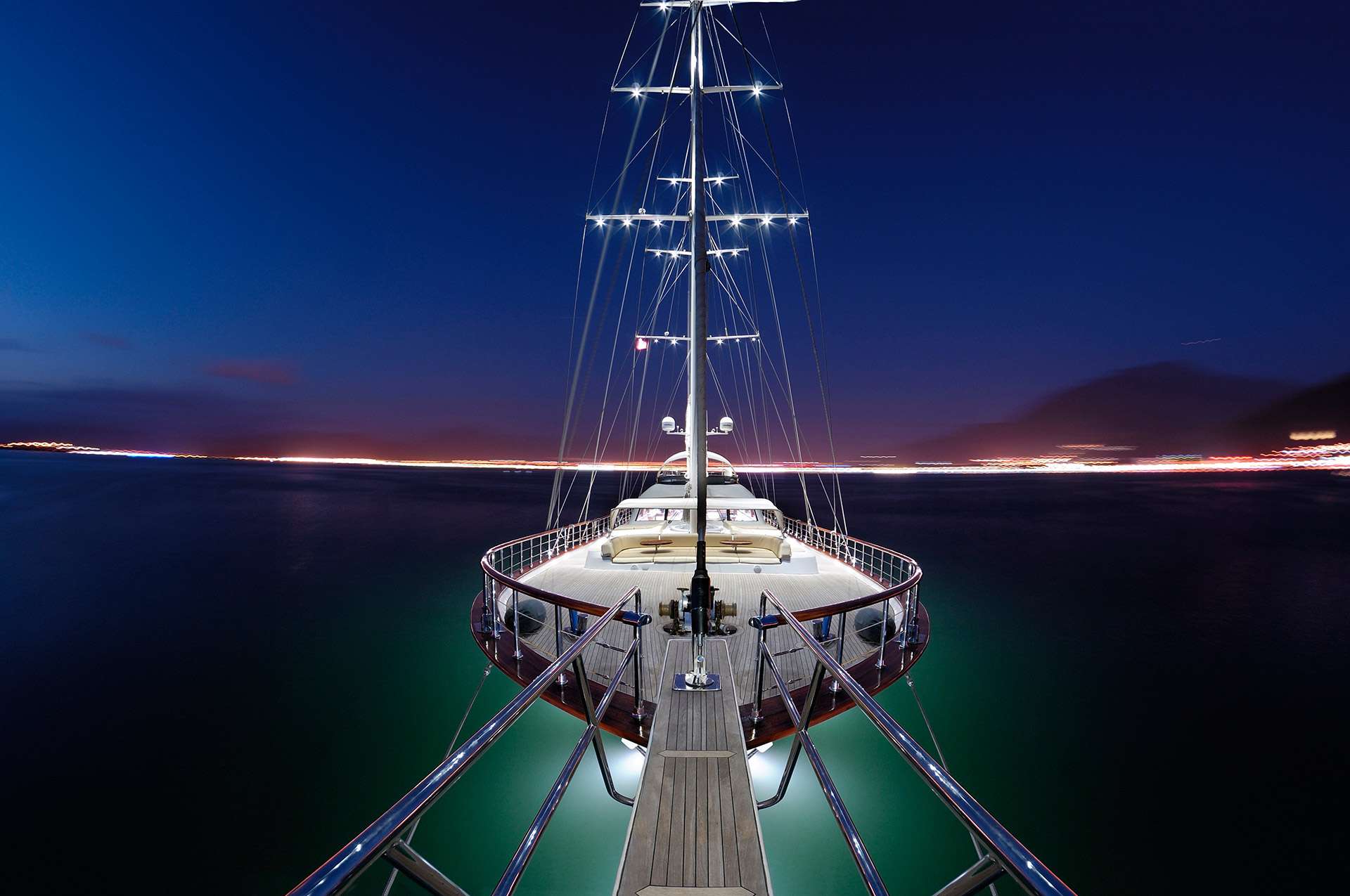 ALESSANDRO I Custom Sailing Yacht 40m - bow view at night