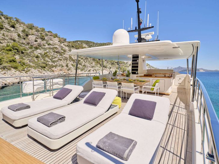 Sanlorenzo SD92 Crewed Motor Yacht FLOR Sun Deck Lounge Area