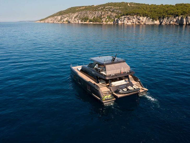 AMBER ONE Sunreef 70 - aerial shot cruising AMBER ONE Sunreef 70 - aerial shot cruising