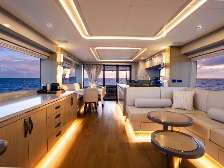 NORMAN`S T4 Sirena 68 - main saloon lounge NORMAN`S T4 Sirena 68 - main saloon lounge