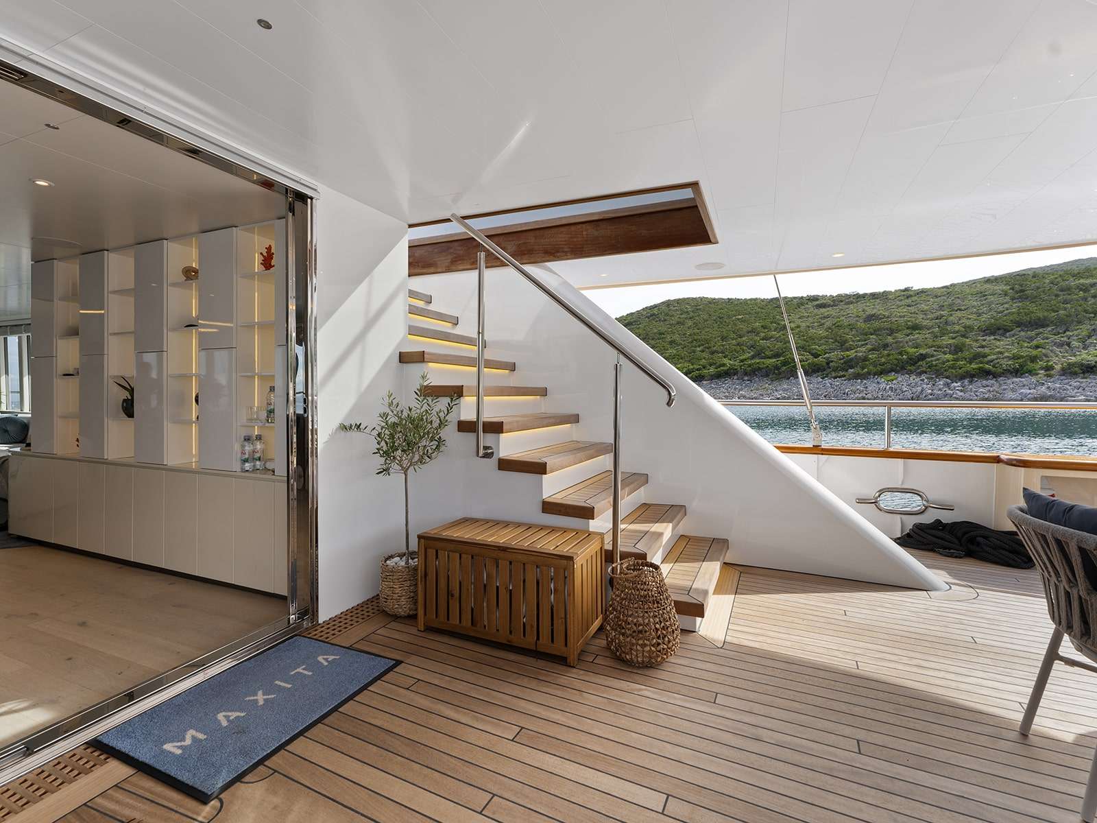 MAXITA Custom Sailing Yacht 39m - aft deck staircase to the upper deck