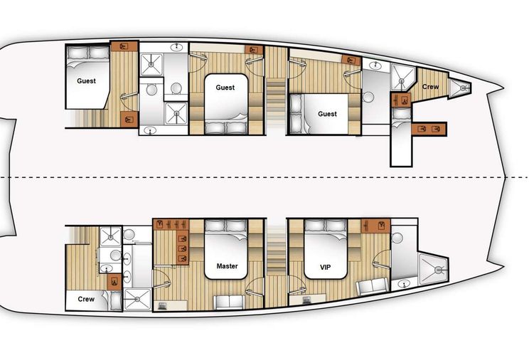 Layout for MISTRAL - Moon Yacht 65, catamaran yacht layout