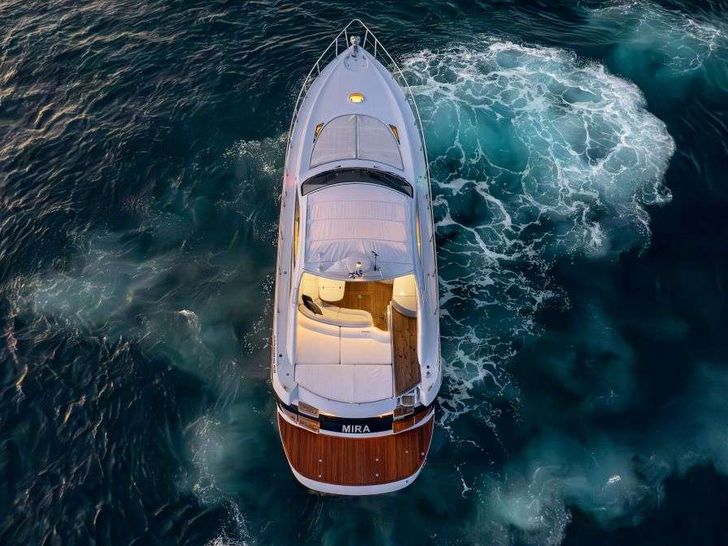 MIRA - Pershing 55 ft,cruising aerial top view MIRA - Pershing 55 ft,cruising aerial top view