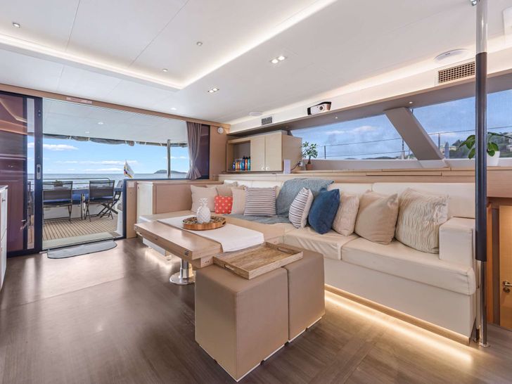 SOME KIND OF WONDERFUL Fountaine Pajot Victoria 67 - saloon seating SOME KIND OF WONDERFUL Fountaine Pajot Victoria 67 - saloon seating
