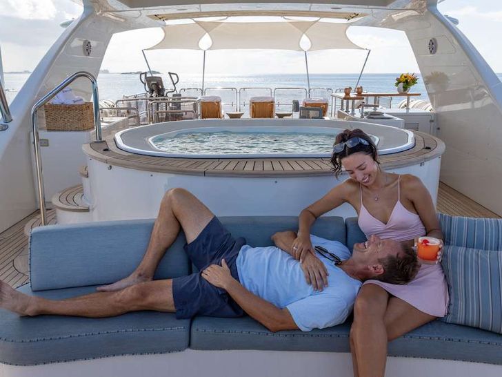 NAMASTE Benetti 121 - sun deck lounging area and jacuzzi NAMASTE Benetti 121 - sun deck lounging area and jacuzzi