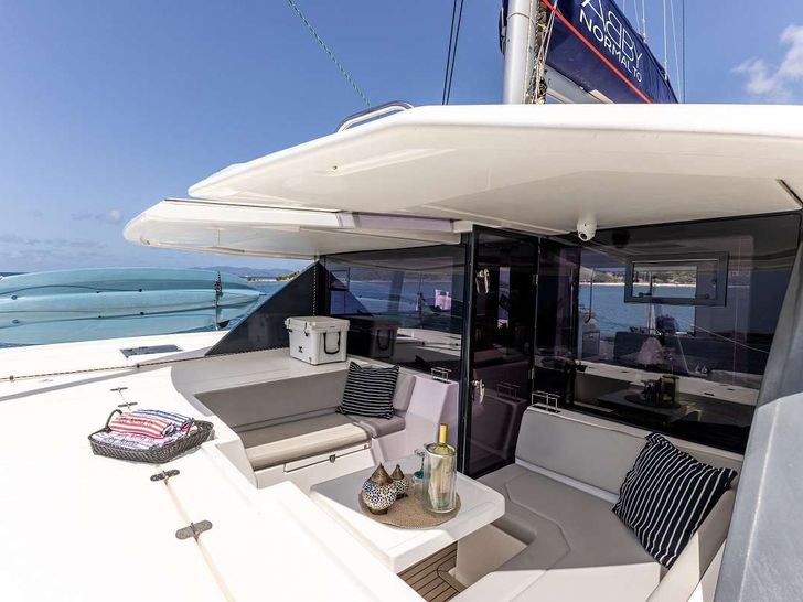 ABBY NORMAL Robertson and Caine Leopard 50 foredeck lounge ABBY NORMAL Robertson and Caine Leopard 50 foredeck lounge
