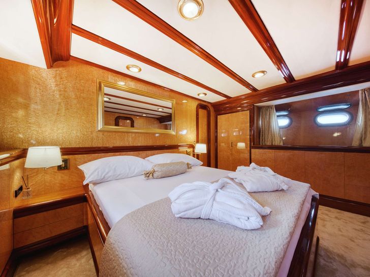 CUSTOM BLANKA Custom Built Aluminum Cutter 22m - master cabin wide shot CUSTOM BLANKA Custom Built Aluminum Cutter 22m - master cabin wide shot