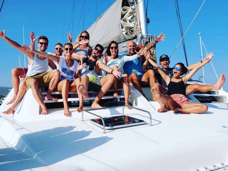 NOVA Robertson and Caine 43 - guests on the foredeck wacky photo NOVA Robertson and Caine 43 - guests on the foredeck wacky photo