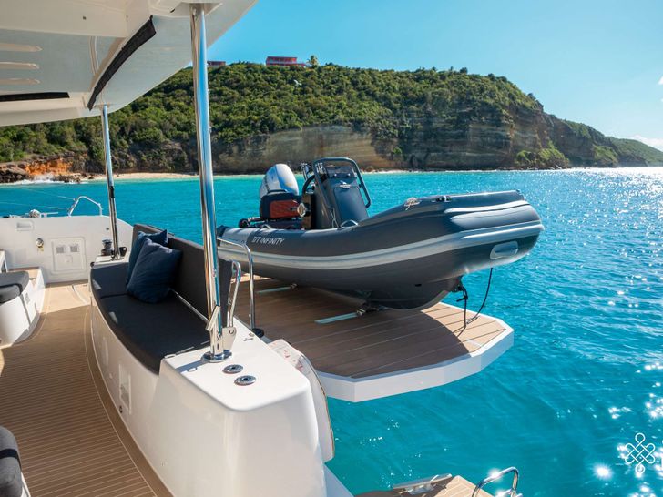 INFINITY Lagoon 46 - dinghy on the swim platform INFINITY Lagoon 46 - dinghy on the swim platform