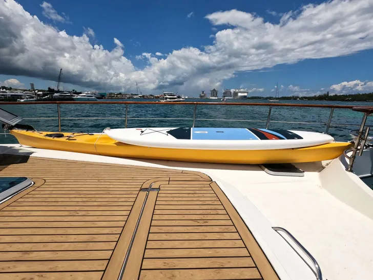 PANDORA Alliaura Marine Privilege 48 - kayak on the foredeck PANDORA Alliaura Marine Privilege 48 - kayak on the foredeck