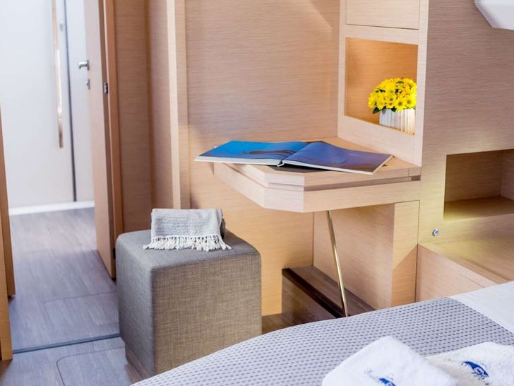 ENDLESS BEAUTY - Fountaine Pajot 44,master cabin side table/working area ENDLESS BEAUTY - Fountaine Pajot 44,master cabin side table/working area