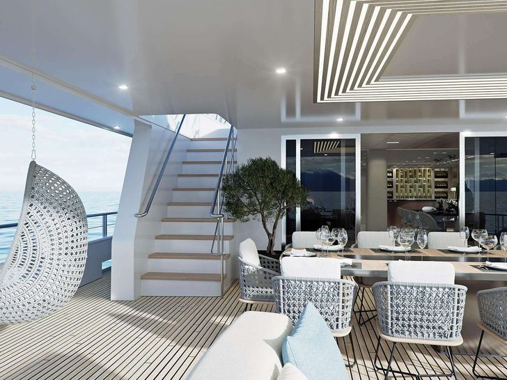 ADRI - Custom Sailing Yacht 147 ft.,aft alfresco dining set up ADRI - Custom Sailing Yacht 147 ft.,aft alfresco dining set up