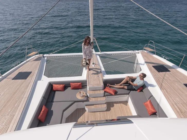 7TH HEAVEN - Fountaine Pajot Samana 59,foredeck lounge and twin trampolines 7TH HEAVEN - Fountaine Pajot Samana 59,foredeck lounge and twin trampolines