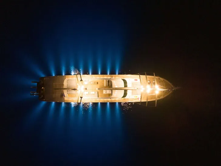 DE LOVE Custom Sailing Yacht 47m - aerial shot at night DE LOVE Custom Sailing Yacht 47m - aerial shot at night