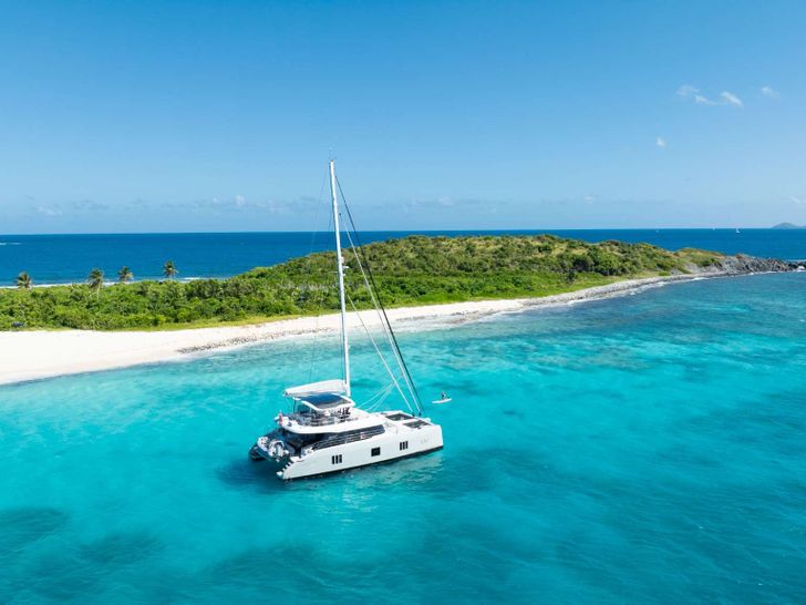 VIVI Sunreef 60 - anchored drone shot VIVI Sunreef 60 - anchored drone shot