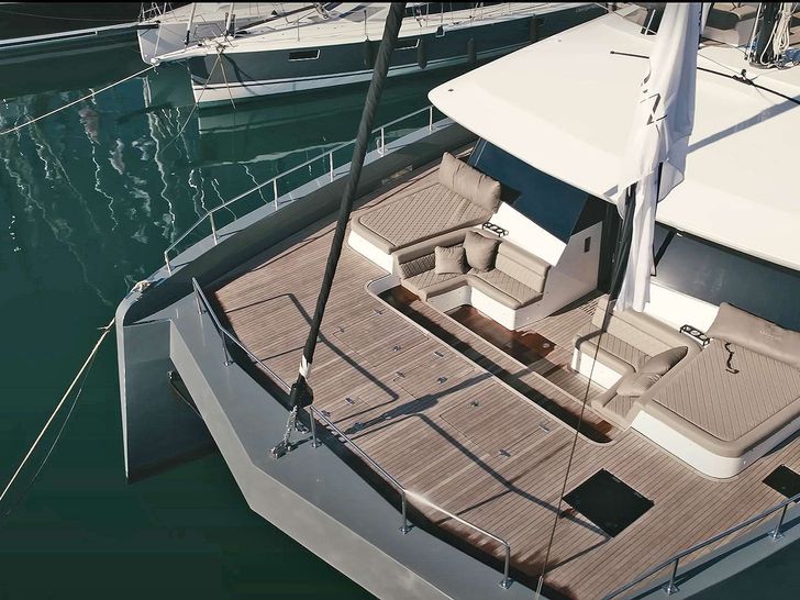 SEABARIT LX - Moon Yacht 60,aerial shot of the bow lounge and open bronzing area