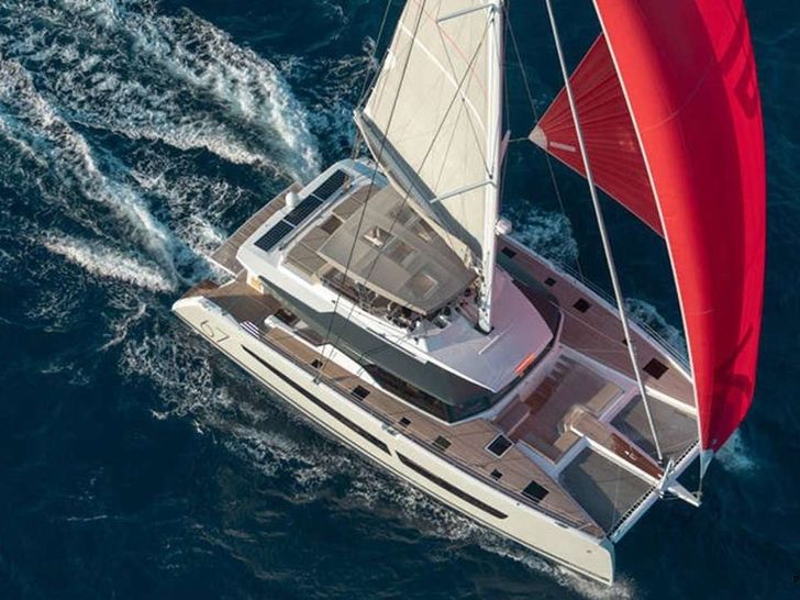 BREIZILE ONE Fountaine Pajot Alegria 67 - aerial shot cruising BREIZILE ONE Fountaine Pajot Alegria 67 - aerial shot cruising