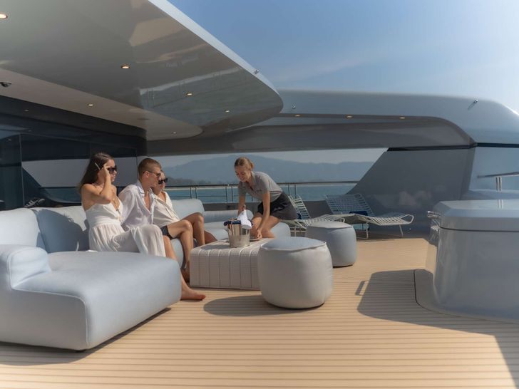 SPACECAT Power Catamaran 36m - flybridge outdoor seating area SPACECAT Power Catamaran 36m - flybridge outdoor seating area
