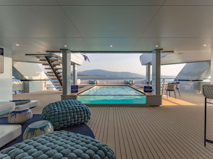 SPACECAT Power Catamaran 36m - aft deck seating and pool SPACECAT Power Catamaran 36m - aft deck seating and pool