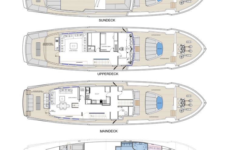 Layout for GEMAYA Abeking and Rasmussen 33m cabin layout