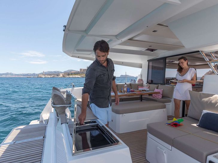 RISE Fountaine Pajot Astrea 42 BBQ on aft deck