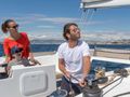 RISE Fountaine Pajot Astrea 42 captain manning the sail