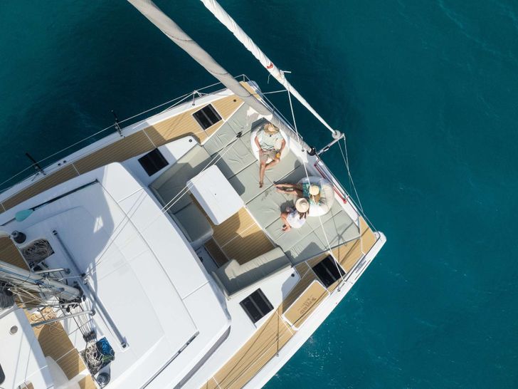 BORROWED BOUNTY Bali 4.8 Open Space - foredeck top shot BORROWED BOUNTY Bali 4.8 Open Space - foredeck top shot