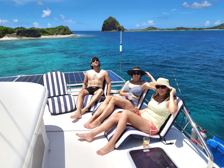 SARA Leopard 46 - guests sunbathing SARA Leopard 46 - guests sunbathing