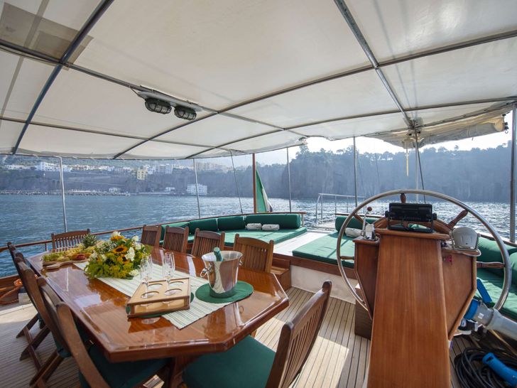 DERIYA DENIZ Custom Gulet 23m - upper deck dining area and helm DERIYA DENIZ Custom Gulet 23m - upper deck dining area and helm