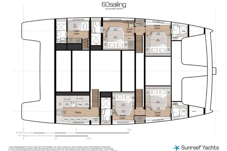 Layout for MR.SI Sunreef 60 catamaran yacht layout