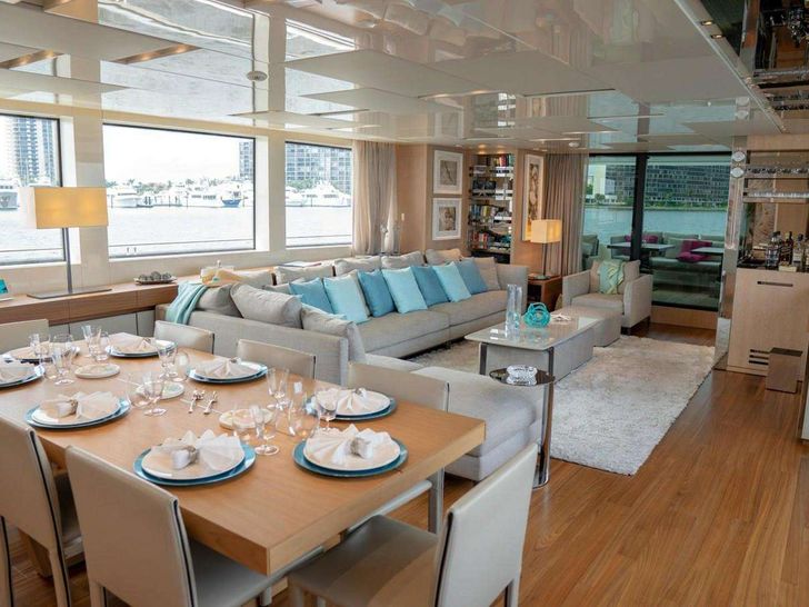 GOLDEN YACHT Sanlorenzo SL104 indoor dining and saloon seating