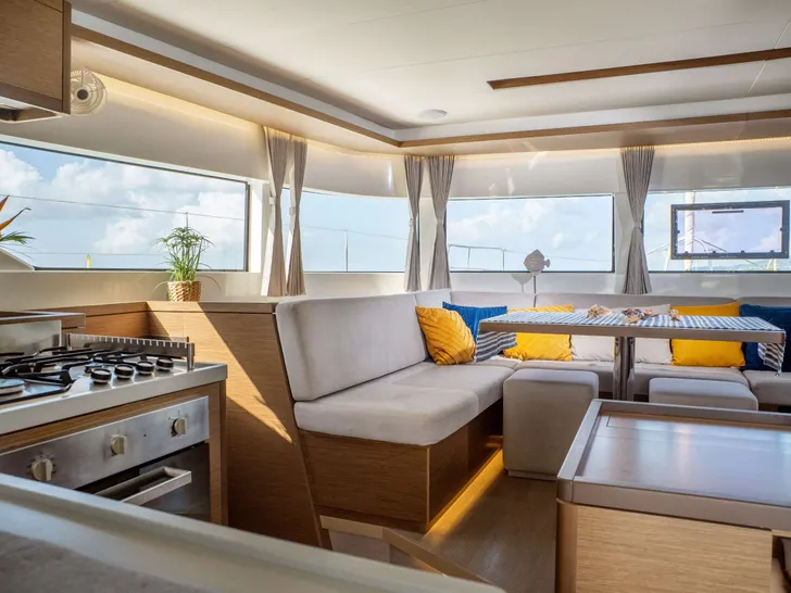 Galley and light and airy salon Galley and light and airy salon